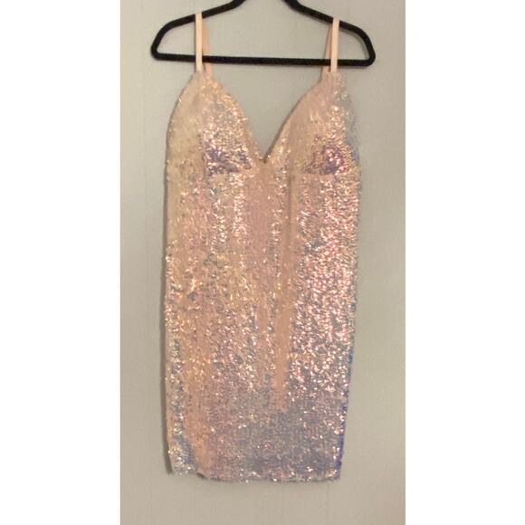 Plus Size Iridescent Champagne Rose Gold Sequin Mini Dress 3X Party New Years - Picture 1 of 10